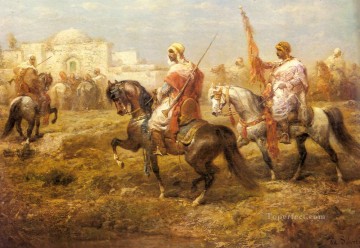 アドルフ・シュレイヤー Painting - オアシスに近づくアラブ騎兵隊 アラブ アドルフ・シュレイヤー